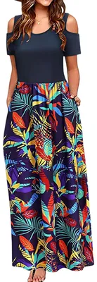 Imagen del producto de Vestido de verano Damen Maxi, elegante, ligero, con bolsillos y estampado. Talla M