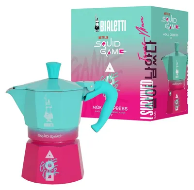 Obrázek produktu pro Bialetti Squid Game, Moka konvička, Modrá, Růžová, Hliník, 3 hrnků, Termoplastik, Moka Express