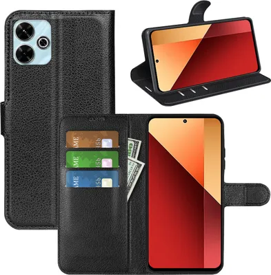 Obrázek produktu pro Pro Xiaomi Redmi 13 4G / Poco M6 4G Smart Mobile Phone Case Black Umělá kůže pouzdro kryt pouzdro kniha