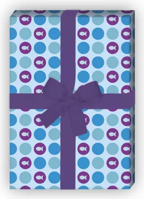 Produktbild von Schönes Punkte Geschenkpapier mit kleinen Fischen in blau lila - G6271, 32 x 48cm