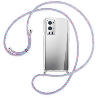 Produktbild von Handykette Backcover-Schutzhülle mit Band (Metall silberfarben) für OnePlus 9 - pink/mint