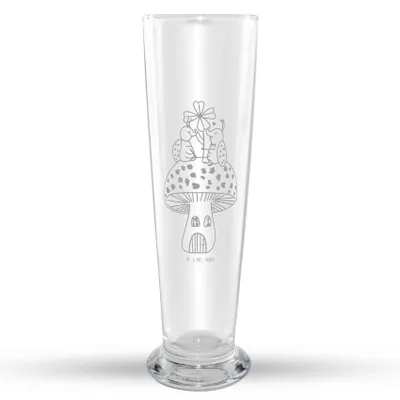 Produktbild von Mr. & Mrs. Panda Weizenbier Glas Marienkäfer Fliegenpilz - Transparent - Geschenk, Weißbierglas, Mr Mrs Weizenglas, Fleigenpilzhaus, Zuhause, Bierglas, Haus, Bier, Weizen