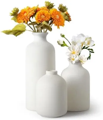 Produktbild von PromoHome® Keramische Vasen Set aus 3 - Beige Deko Vasen für Blumen, 7x7x19 cm