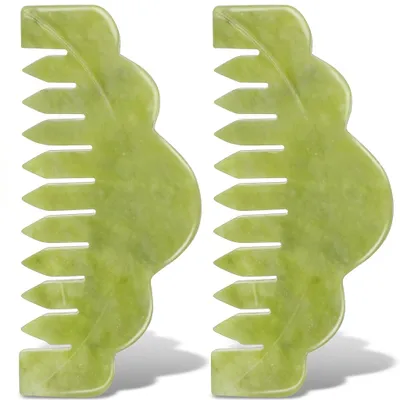 Immagine prodotto di Set di massaggiatori per il cuoio capelluto, composto da 2 pezzi, in giada, per stimolare il cuoio capelluto e favorire la cura dei capelli