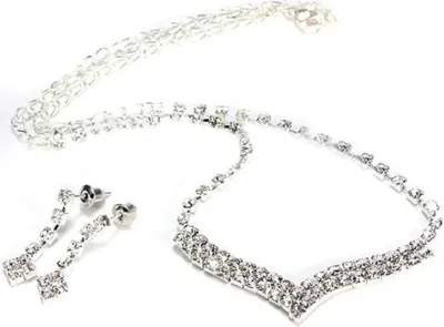 Produktbild von Mode Frauen Dame Strass Stud Ohrring Halskette Hochzeit Braut Schmuck Set