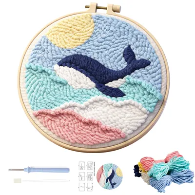 Punch Needle Set für Anfänger, Motiv: Wal, 20 x 20 cm
