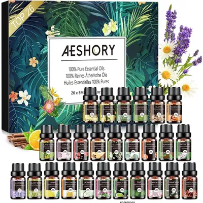 Immagine prodotto di Set di oli essenziali, 26 flaconi da 5 ml, puri e naturali, ideali per diffusori, aromaterapia, massaggi e relax