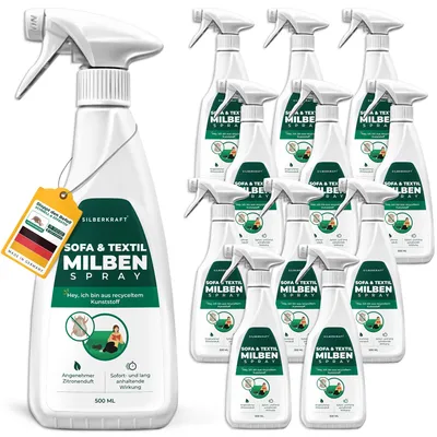 Produktbild von Silberkraft Milbenspray Sofa & Textil zur Milben-Abwehr - gegen Haussstaubmilben - ohne Permethrin - 12 x 500 ml
