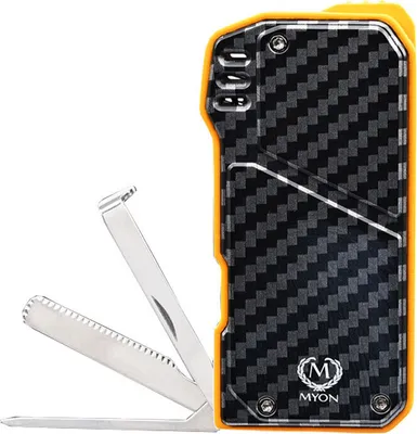 Produktbild von Myon Feuerzeug mit Softlamme und Pfeifenbesteck, Carbon Design gelb