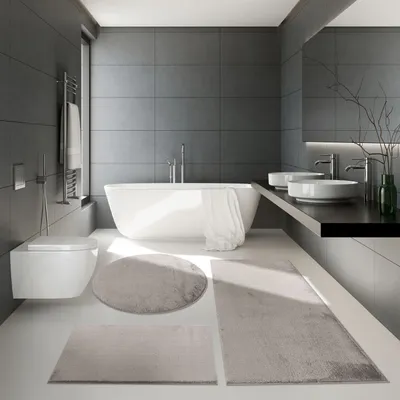 Produktbild von TT Home Badezimmer Teppich Hochflor Badematte Modern Kuschelig Weich Uni Grau Größe 40x55 cm