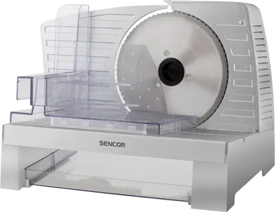 Produktbild von SENCOR SFS 3050SL Elektrický krájač potravín, odnímateľný krájací kotúč z nehrdzavejúcej ocele priemer 170 mm, otočný regulátor na plynulé nastavenie šírky krájania 0-23 mm, 100 W