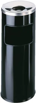 Metall-Abfalleimer mit Aschenbecher, rund, 17 L, schwarz