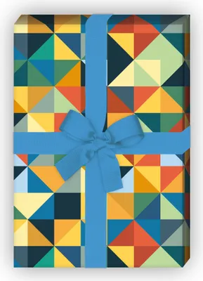 Produktbild von Geometrisches Vintage Geschenkpapier, Dekorpapier in Retro Farben, Quadrate - G8748, 32 x 48cm