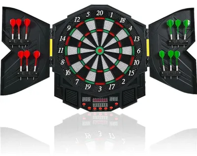 Produktbild von Elektronische Dartscheibe - Dartboard - 4 LCD-Displays - 27 Spiele 216 Spieloptionen - Für 12 Pfeile 24 Spitzen - Professionell - Schwarz