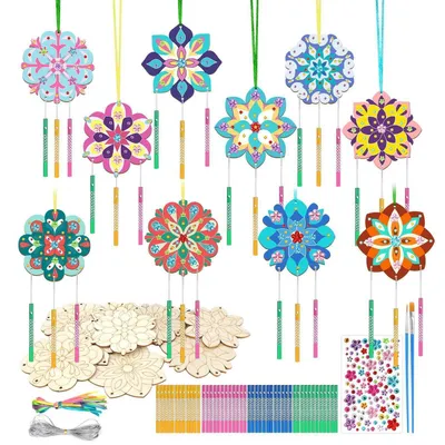 Image de Kit de fabrication de mobiles en bois pour enfants, 10 pièces, mandala à réaliser soi-même, jouet pour enfants avec accessoires
