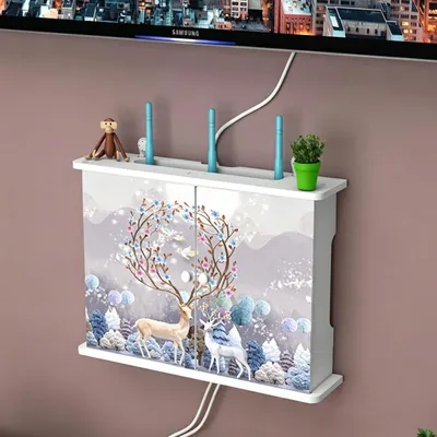 Produktbild von WIFI Aufbewahrungsbox Wand, Wall Mounted Router Cabinet Kein Bohren Erforderlich Router Verkleidung Wlan Box Schrank Router Schrank Wandmontage,47x27x9cm,Weiss