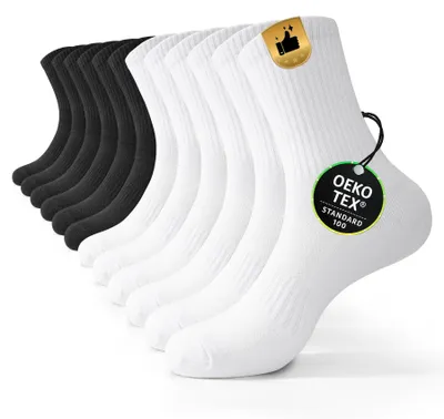 Produktbild von FALARY Sportsocken Herren Damen 35-38, Schwarz Weiß 6 Paar – Schwarz *3+Weiß*3