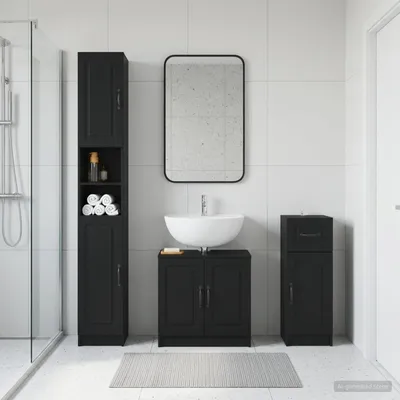 Immagine prodotto di Maison Exclusive - Sistema di mobili da bagno a 3 pezzi, modello UTRECHT, colore nero