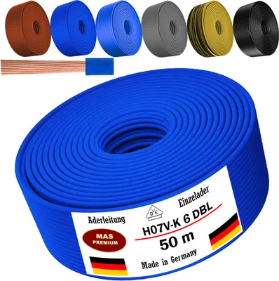 Produktbild von 50m Aderleitung H07 V-K DBL 1x6 mm² Dunkelblau Einzelader flexibel