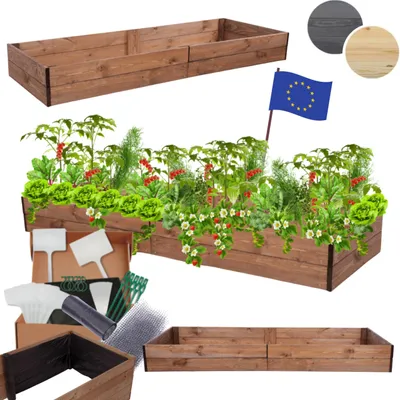 Produktbild von MODO24 Hochbeet Holz, Pflanzkasten, Massivholz, Kiefer, Kräuterbeet, Blumenkasten, Garten, Terrasse, 18x163x60 cm, Braun, ZP06