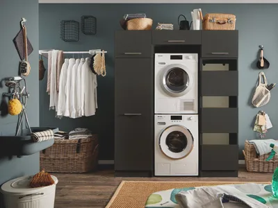 Zdjęcie produktu dla Szafka nawiewna >LAUNDREEZY< w kolorze antracytowym, materiał drewnopochodny – 67,5 x 38 x 67,5 cm (szer. x wys. x gł.)