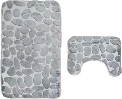 Produktbild von Badteppich Set 2 teilig Waschbar rutschfest Badematten-Set Badvorleger und WC Teppich für Badezimmer, Grau