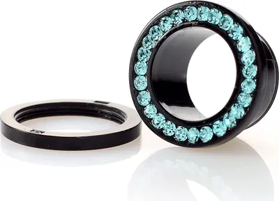 Produktbild von Ohr Flesh Acryl Tunnel Piercing Schwarz Screw On Mit Aqua Kristallen VTFTBKJ.AQ.6mm