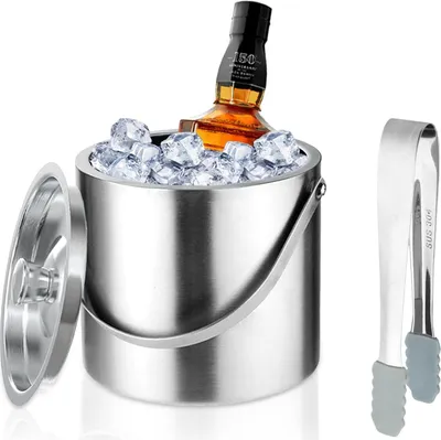 Produktbild von Elegante Eiskübel - Edelstahl - 2 Liter - mit Deckel und Zange