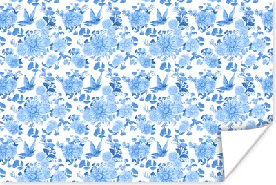 Produktbild von MuchoWow® Poster Blumen - Muster - Blau 90x60 cm - Schlafzimmer
