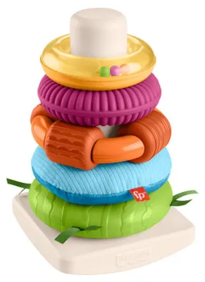 Produktbild von Fisher-Price Sensorische Farbring Pyramide mit Schaukelbasis, Stapelspielzeug mit feinmotorischen Aktivitäten für Babys, 0,5 Jahr(e), Kunststoff, Mehrfarbig