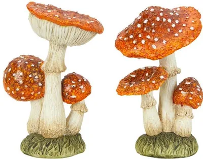 Produktbild von 2 Stück Pilz Figuren stehend 20,5cm/21cm Dekofigur Herbstdekoration Natur Deko