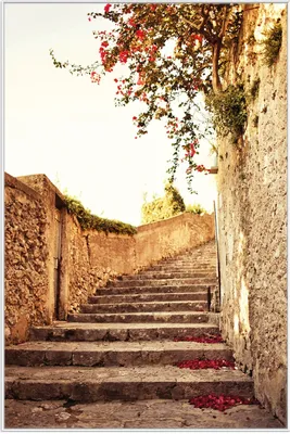 Produktbild von Wallario Wandbild Steinerne Treppe in Italien, Größe: 61 x 91,50 cm, Poster mit weißem Aluminiumrahmen