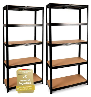 Produktbild von 2er Set Schwerlastregal Schwarz I Kellerregal verzinkt I 40x90x180 cm I Lagerregal bis 875kg belastbar I Stahlregal mit Stahlgestell und verstellbaren Ablagen
