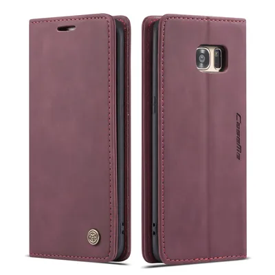 Immagine prodotto di Custodia Galaxy S7 Edge, Custodia retrò in Finto cuoio, tasche per carte, chiusura magnetica, custodia con funzione stand per Samsung Galaxy S7 Edge Rosso