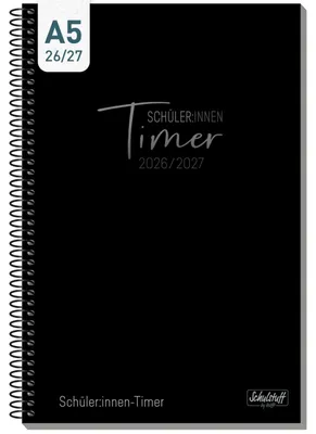 Produktbild von Schulstuff Schüler-Timer Spiralbindung 2026/2027 / A5 / Black Edition / Häfft-Verlag