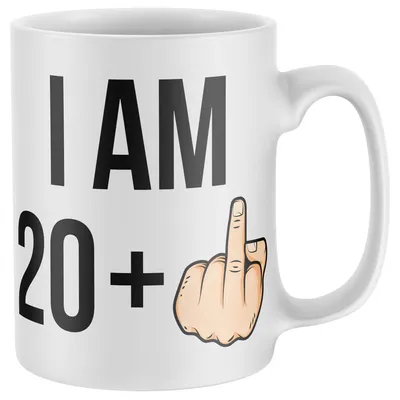 Tasse 20+1 Mittelfinger, 21. Geburtstag, lustig, weiß, Keramik, 1 Stück