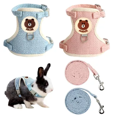 Produktbild von 2 Stück Hasenleine 120 cm, Verstellbare Kaninchenleine, Atmungsaktives Hasengeschirr und Leinen-Set, Blau und Rosa, für Kaninchen, Katzen, Hamster, Welpen, Kleine Hunde und andere kleine Haustiere