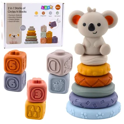 Produktbild von Sensorischer Lernbausteinturm aus weichen Gummibausteinen, Koala, 13-teilig.