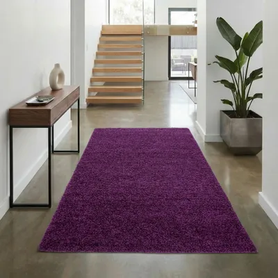 Produktbild von Shaggy Teppich in Lila für Wohnzimmer und Schlafzimmer – moderner Hochflor Teppich besonders weich und stilvoll Größe - 60 x 110 cm