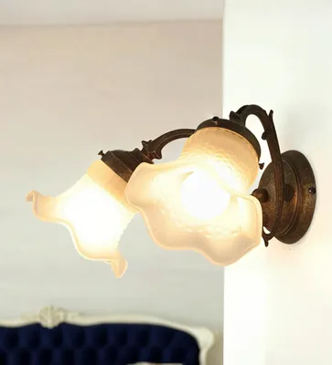 Produktbild von Wandleuchte Messing Glas 2-flammig dekorativ Floral E14 Wandlampe Flur Küche