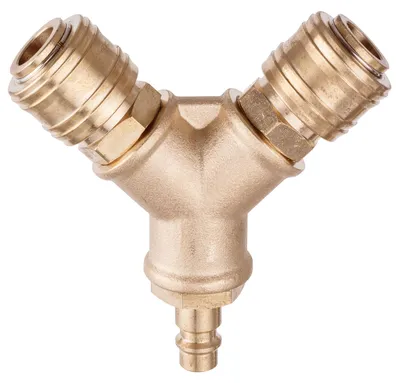 Image de Raccord rapide T pour distribution d'air pneumatique - laiton 1/2