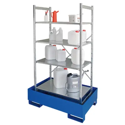 Produktbild von Gefahrstoffregal mit 4 Böden, mit Auffangwanne, Auffangvolumen 200 Liter