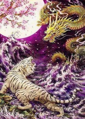 Produktbild von Diamantstickerei Tiger und Drache 45x60 cm