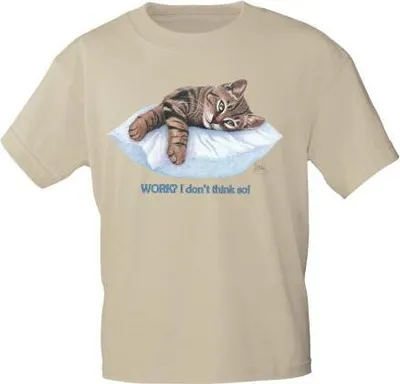 Produktbild von Kinder T-Shirt mit Print Cat Katze ruhend auf Kissen KA072/1 Gr.122-164 Color - beige Größe - 122/128