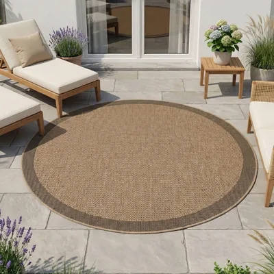 Produktbild von Homebyhome In- & Outdoor Teppich Wetterfest im natürlichen Jute-Look, ideal für Wohnzimmer, Küche, Terrasse & Balkon, Grösse: 80 cm Rund