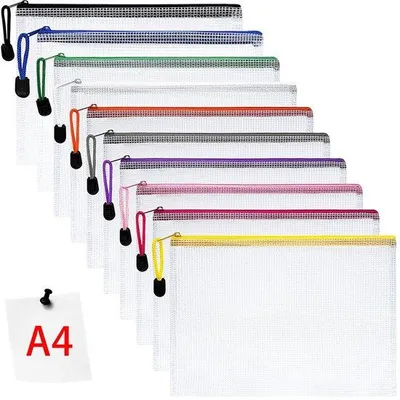 Produktbild von A4-Dokumententas mit Reißverschluss, 10er-Pack Reißverschluss-Nettaschen, wasserdichte Dokumententasche, Rucksack mit Reißverschluss, Geldbörsen-Taschen, Plastik-Netmappen