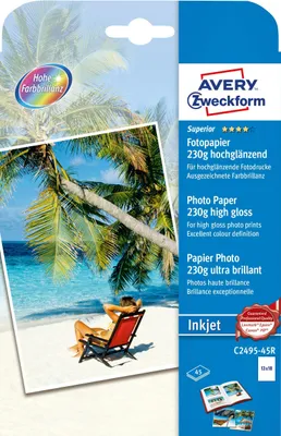 Produktbild von Avery Zweckform C2495-45R Superior Inkjet Fotopapier, 13 x 18, einseitig beschichtet - hochglänzend, 230 g/m², 45 Blatt