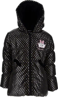 Produktbild von Minnie Mouse Kinder Mädchen Winter-Jacke gepunktet Pufferjacke Steppjacke mit Kapuze, Farbe:Schwarz, Größe Kids:104