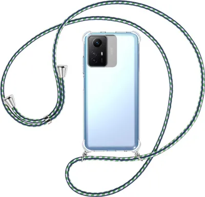 Produktbild von Handykette Backcover-Schutzhülle mit Band (Metall silberfarben) für Xiaomi Redmi Note 12S (6.43'') - grün/blau/weiß