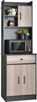 Produktbild von Holz-Küchenschrank mit Schublade und verstellbaren Regalen - Freistehende Küchenlösung - 180 cm - Schwarz